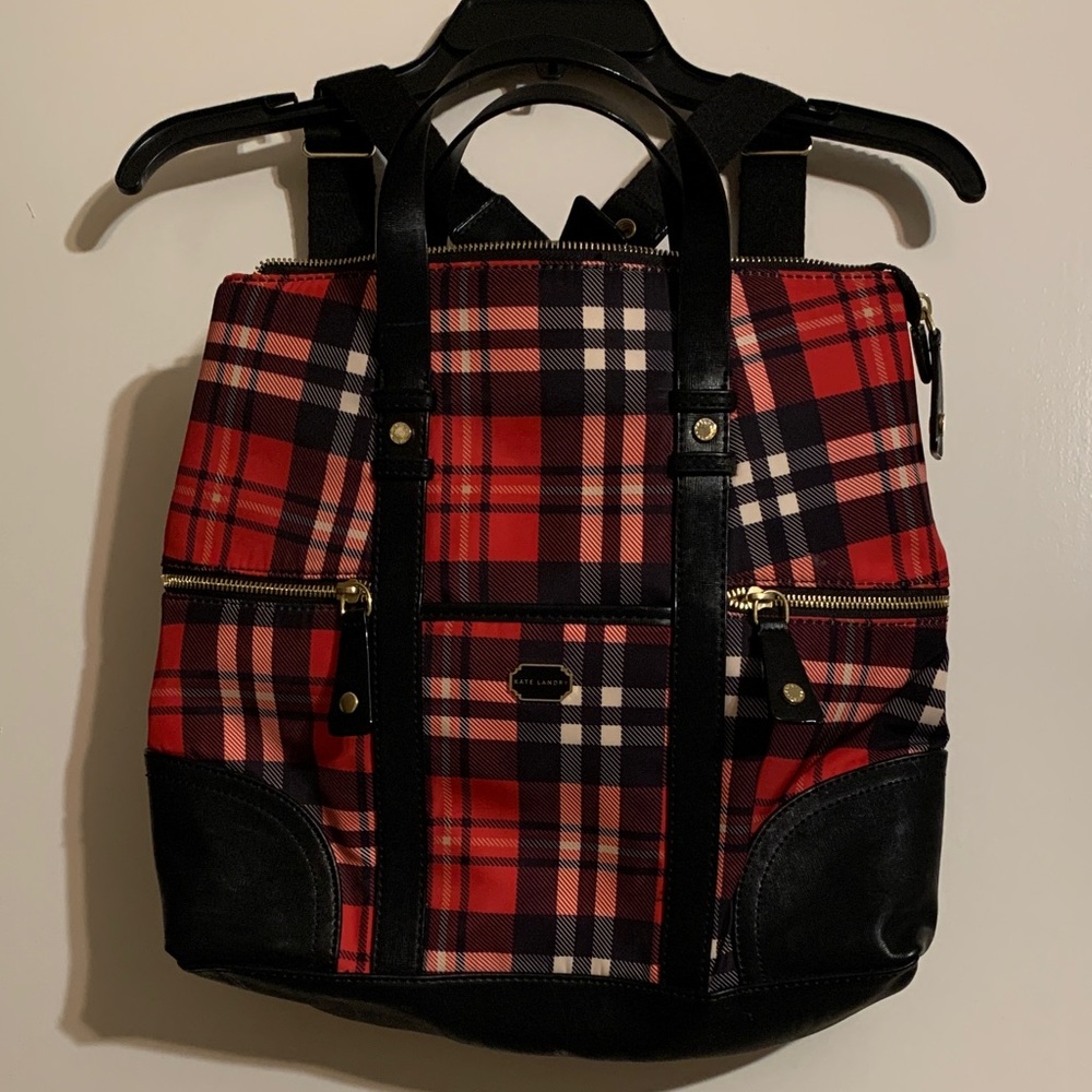 Kate Landry Red and Black Plaid Backpack